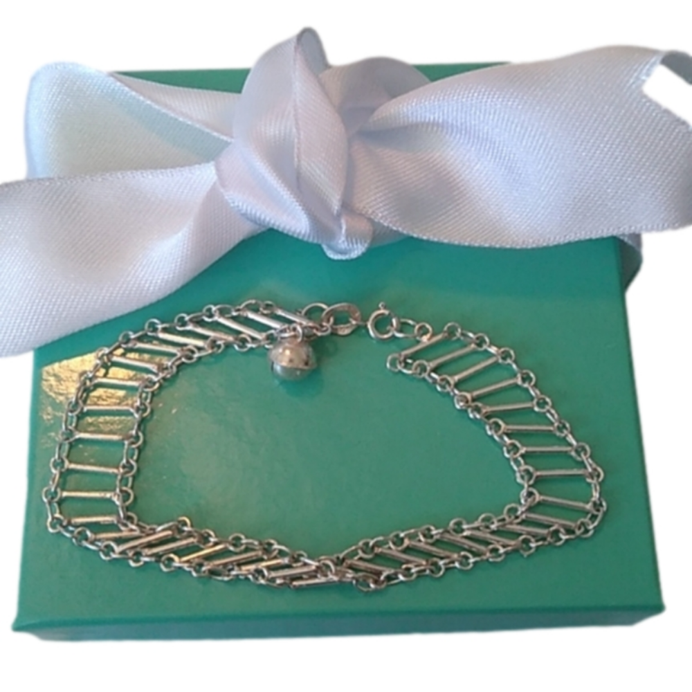 Artisan made Sterling Silver 925 Ladder Chain Bracelet, 6.5"